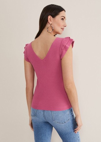 Phase Eight Flory Frill Sleeve Vest Knitwear Pink Australia | NU4508126